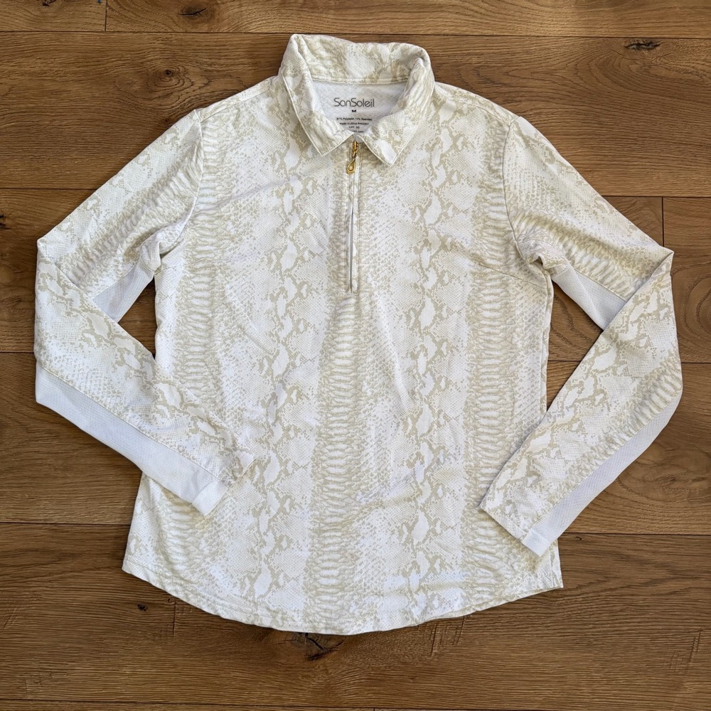 SanSoleil Women’s Medium Snake Skin Print 1/4 Zip Long Sleeve‎ SPF 50 Top